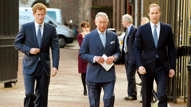 Le prince Harry, le roi Charles III, le prince William arrivant à la conférence